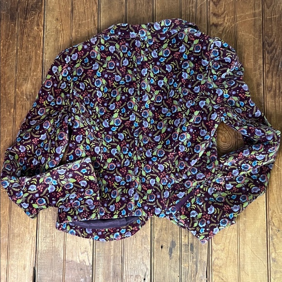 Free People Y2K style short velvet puff sleeve Floral Blazer ribbon tie rescue - Picture 7 of 8